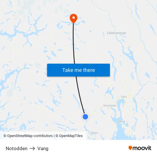 Notodden to Vang map