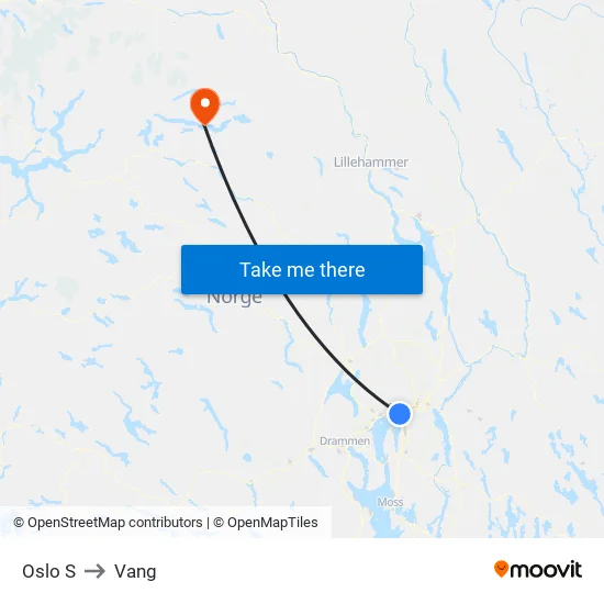Oslo S to Vang map
