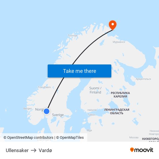 Ullensaker to Vardø map