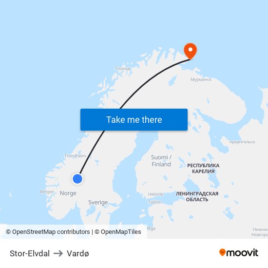 Stor-Elvdal to Vardø map