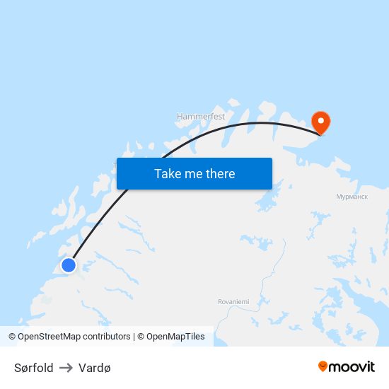 Sørfold to Vardø map