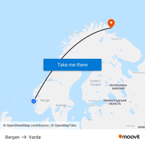 Bergen to Vardø map