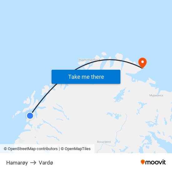 Hamarøy to Vardø map