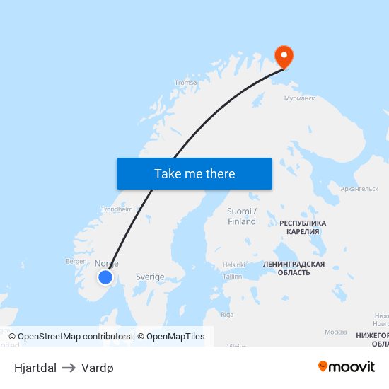 Hjartdal to Vardø map