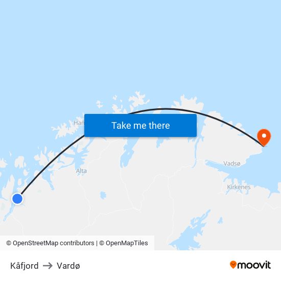 Kåfjord to Vardø map