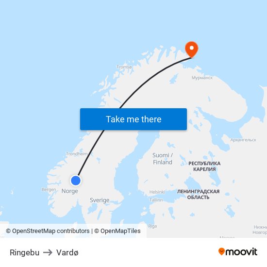 Ringebu to Vardø map