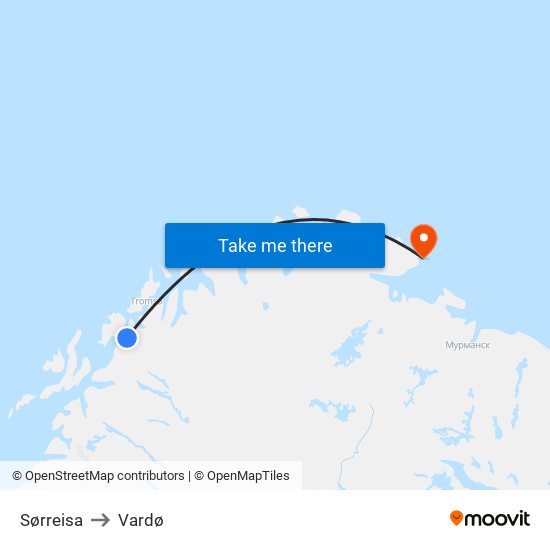 Sørreisa to Vardø map