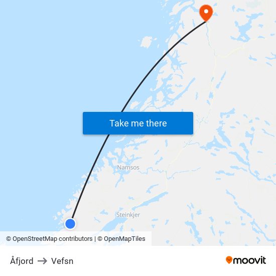 Åfjord to Vefsn map