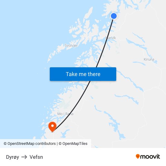 Dyrøy to Vefsn map