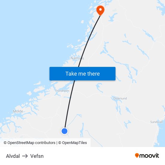 Alvdal to Vefsn map