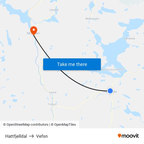 Hattfjelldal to Vefsn map