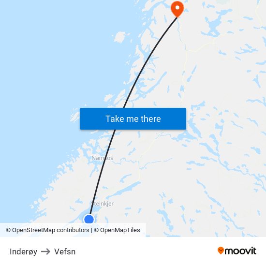 Inderøy to Vefsn map