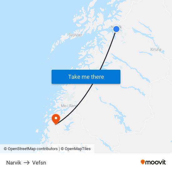 Narvik to Vefsn map
