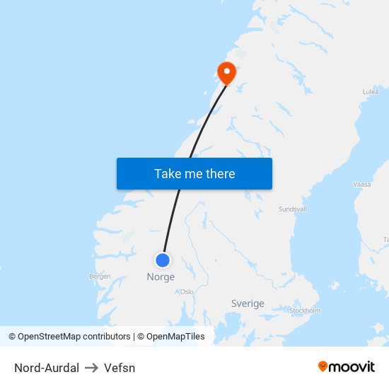 Nord-Aurdal to Vefsn map