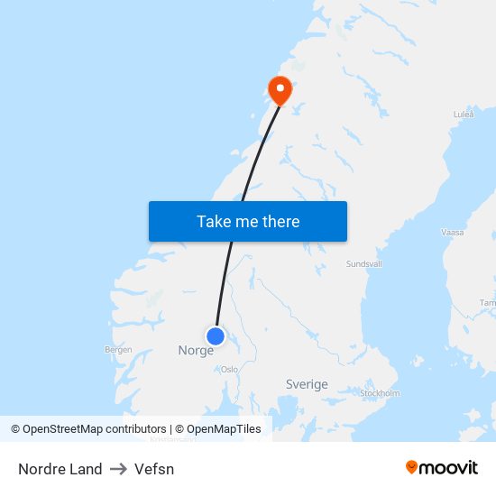 Nordre Land to Vefsn map