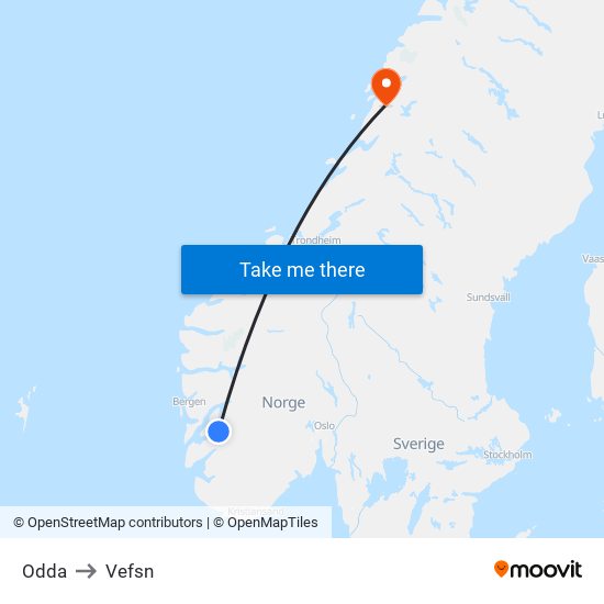 Odda to Vefsn map