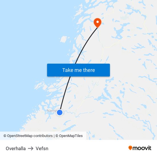 Overhalla to Vefsn map