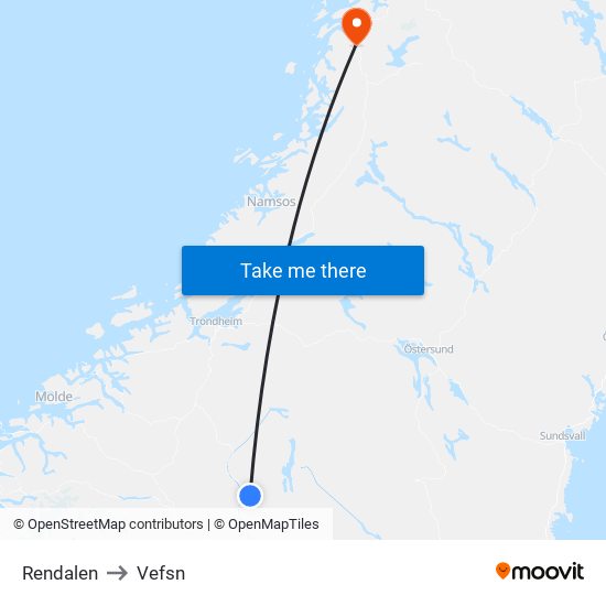 Rendalen to Vefsn map