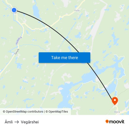 Åmli to Vegårshei map