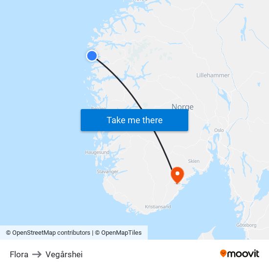 Flora to Vegårshei map