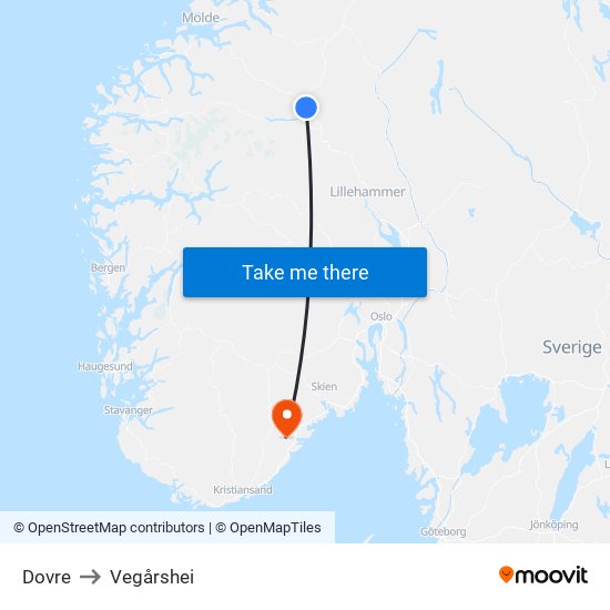 Dovre to Vegårshei map