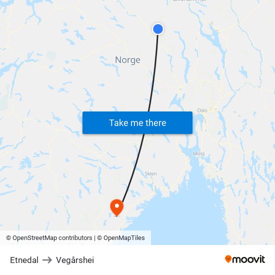 Etnedal to Vegårshei map