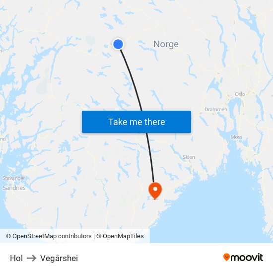 Hol to Vegårshei map