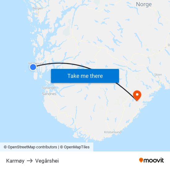Karmøy to Vegårshei map