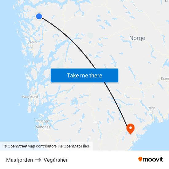 Masfjorden to Vegårshei map