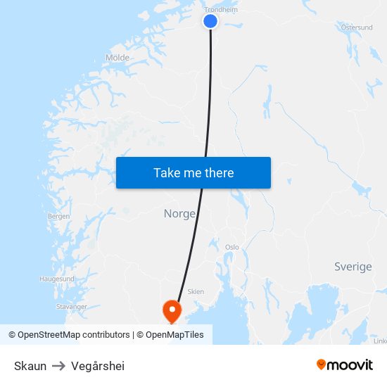 Skaun to Vegårshei map