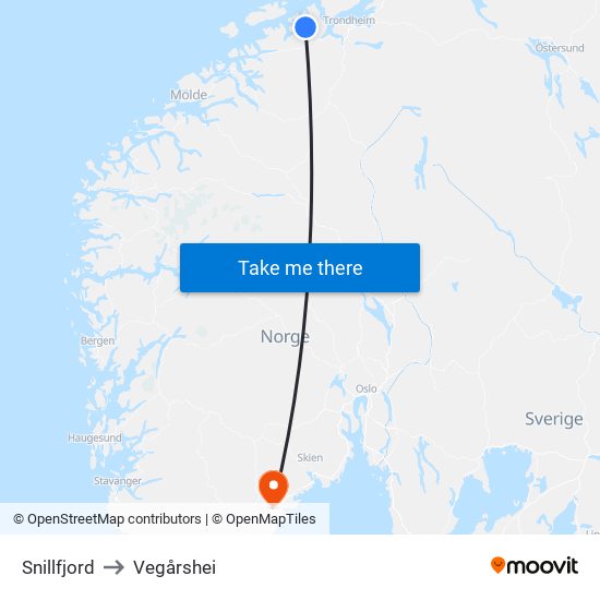 Snillfjord to Vegårshei map