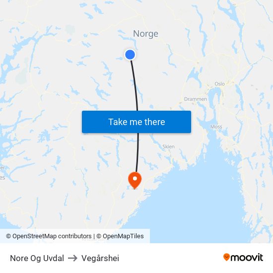 Nore Og Uvdal to Vegårshei map