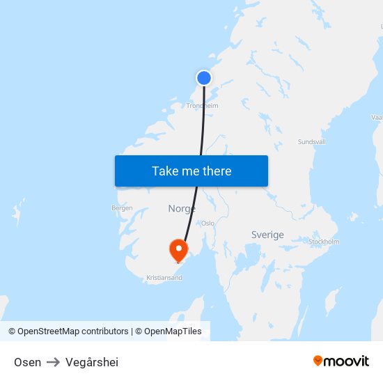 Osen to Vegårshei map