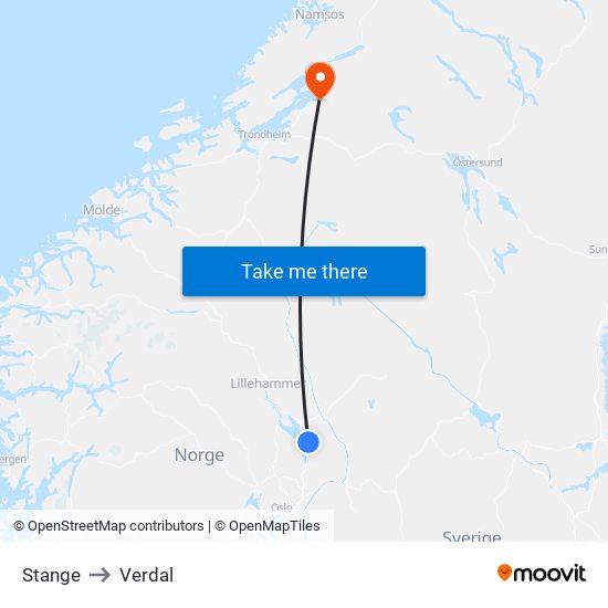 Stange to Verdal map