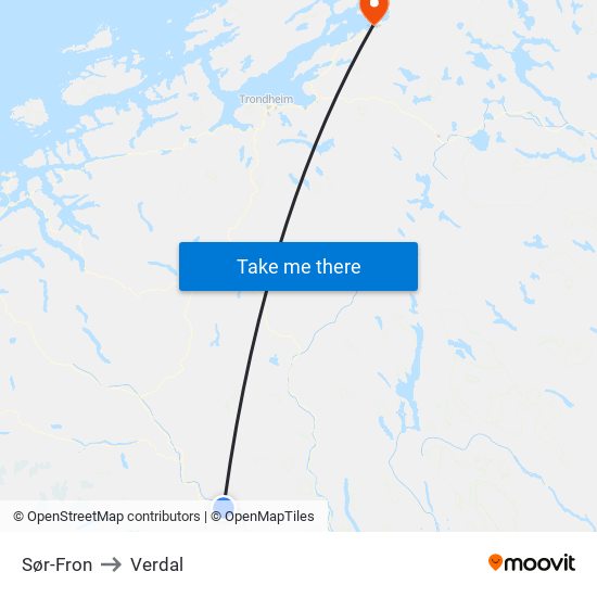 Sør-Fron to Verdal map