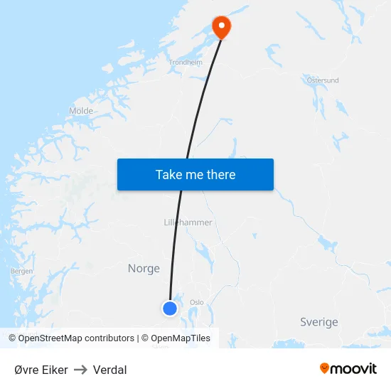 Øvre Eiker to Verdal map