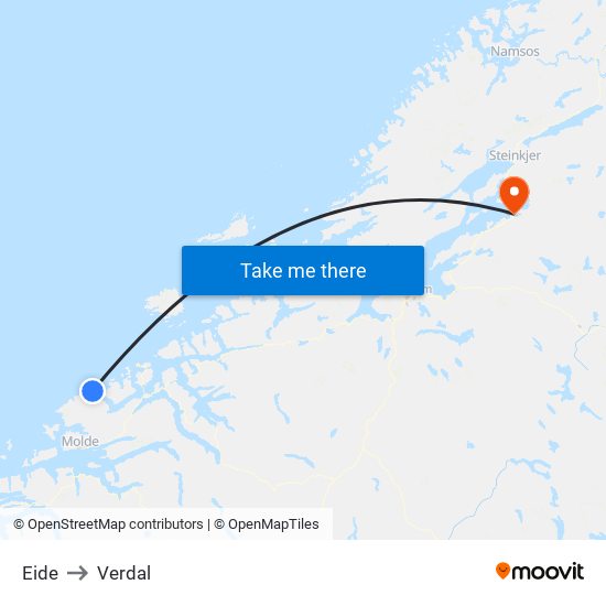 Eide to Verdal map