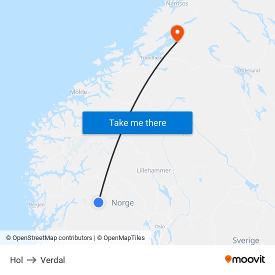 Hol to Verdal map