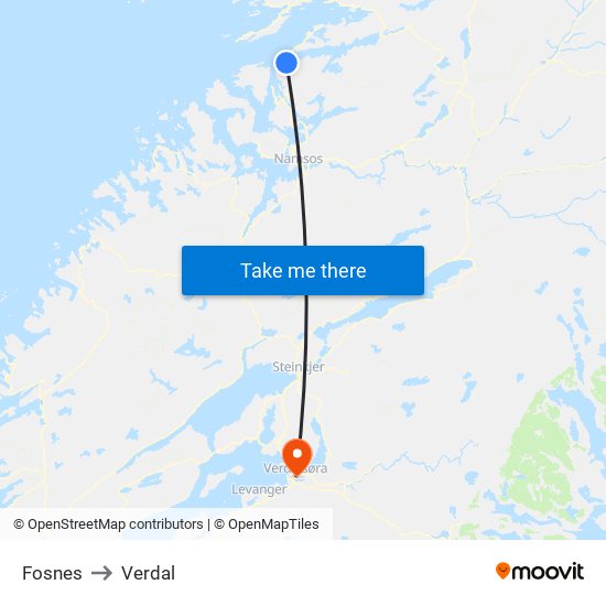 Fosnes to Verdal map