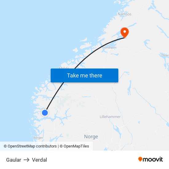 Gaular to Verdal map