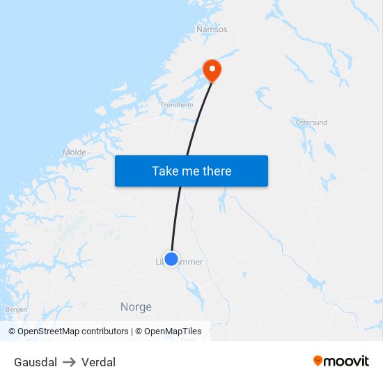 Gausdal to Verdal map