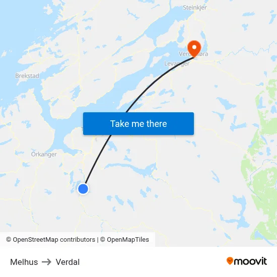 Melhus to Verdal map