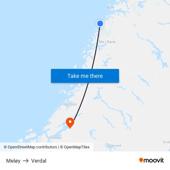 Meløy to Verdal map