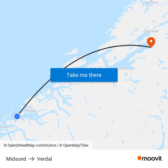 Midsund to Verdal map