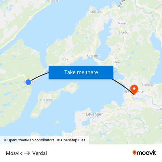 Mosvik to Verdal map