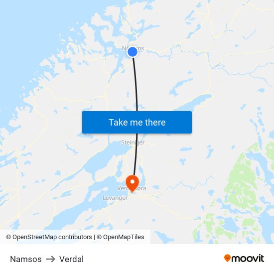 Namsos to Verdal map