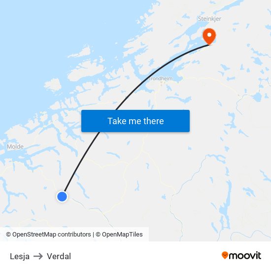 Lesja to Verdal map