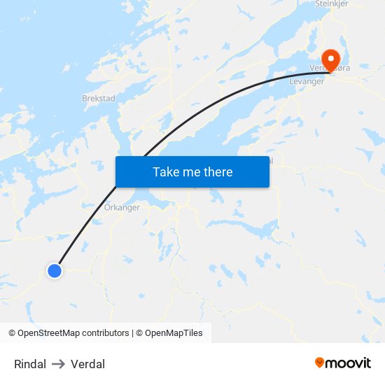 Rindal to Verdal map