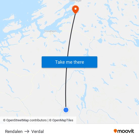 Rendalen to Verdal map