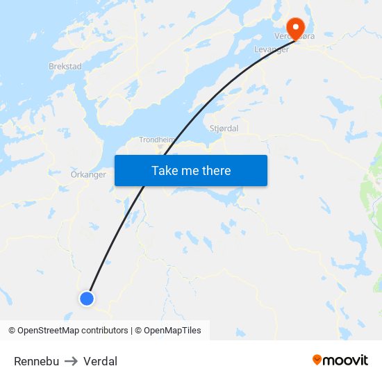 Rennebu to Verdal map